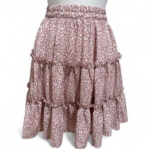 Pink Bubble Midi Skirt with Tiered Smocked Design